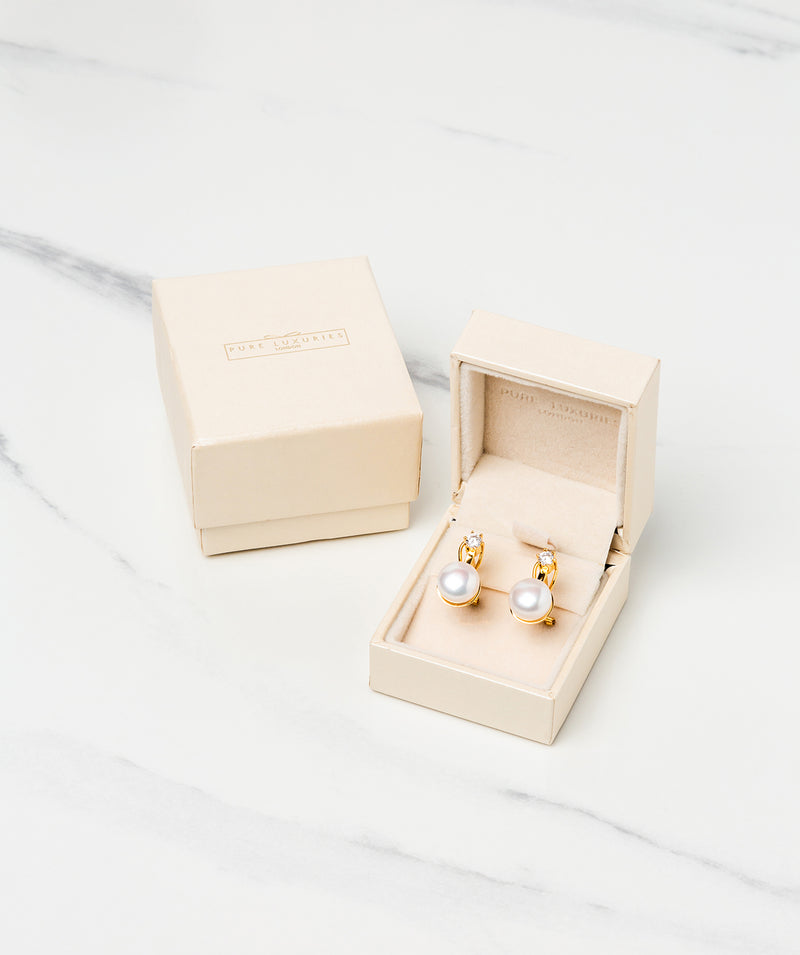 Gift Packaged 'Holton' 18ct Yellow Gold Plated 925 Silver & Freshwater Pearl Sparkle Earrings