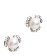 Gift Packaged 'Kadis' Rhodium Plated 925 Silver and Freshwater Pearl Stud Earrings