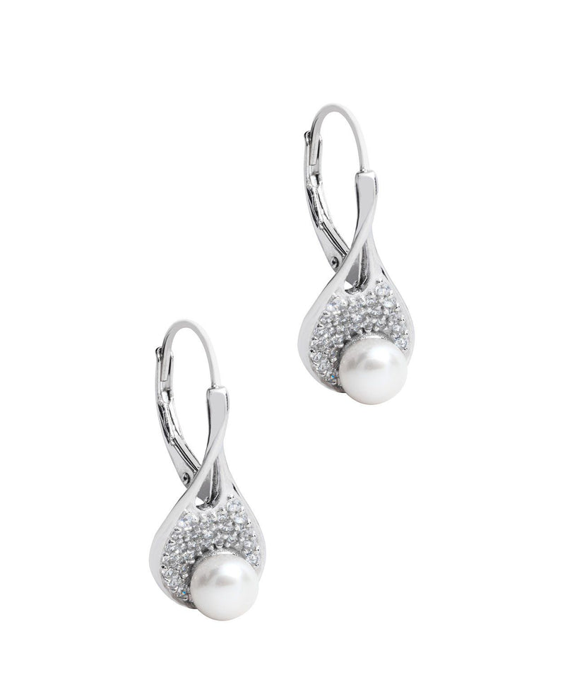 Gift Packaged 'Fernada' Rhodium 925 Silver Pearl Drop Earrings