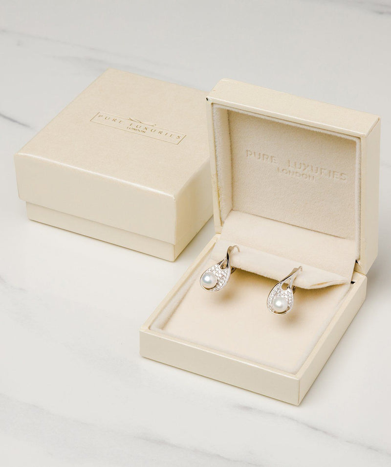 Gift Packaged 'Fernada' Rhodium 925 Silver Pearl Drop Earrings