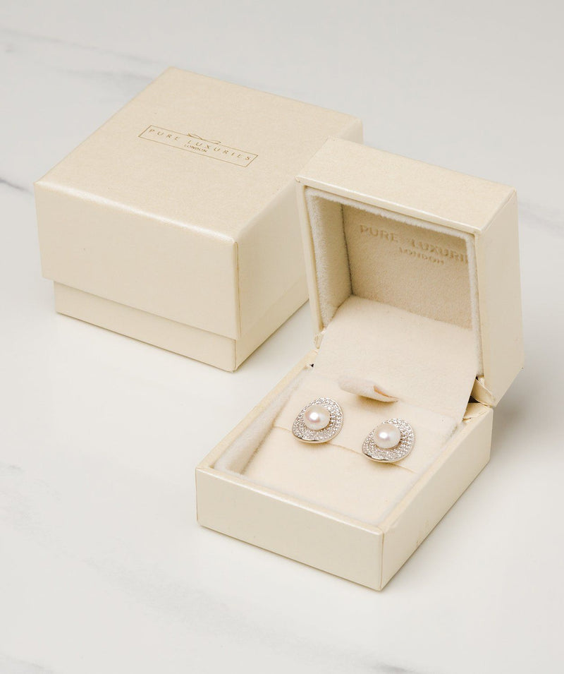 Gift Packaged 'Consuelo' Rhodium 925 Silver and Freshwater Pearl Stud Earrings