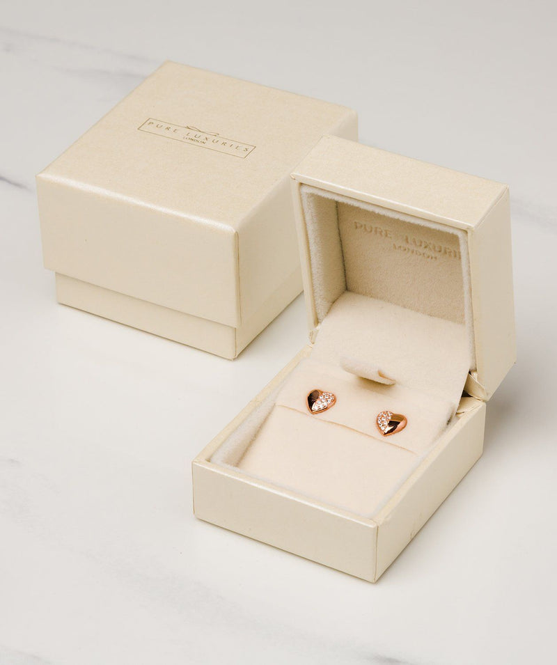 Gift Packaged 'Leonie' 18ct Rose Gold Plated 925 Silver & Cubic Zirconia Heart Earrings