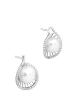 Gift Packaged 'Sara' Rhodium Plated 925 Silver & Pearl Spiral Earrings