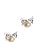 Bijou' Rhodium Plated 925 Silver and Freshwater Pearl with Cubic Zirconia Bow Earrings Pure Luxuries London