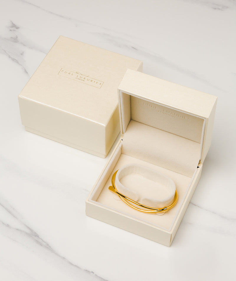 'Elle' Yellow Gold Plated Sterling Silver Minimalist Bangle Pure Luxuries London