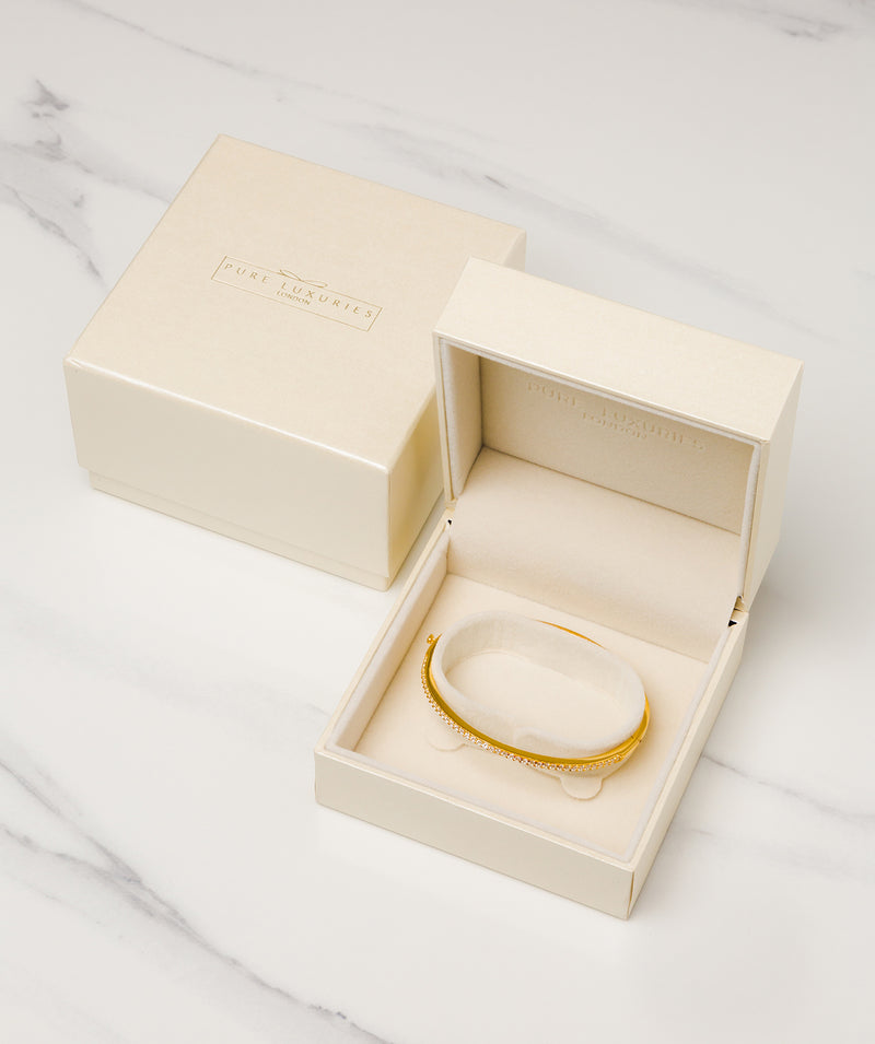 'Cecile' Yellow Gold Plated Sterling Silver and Cubic Ziconia Bangle Pure Luxuries London