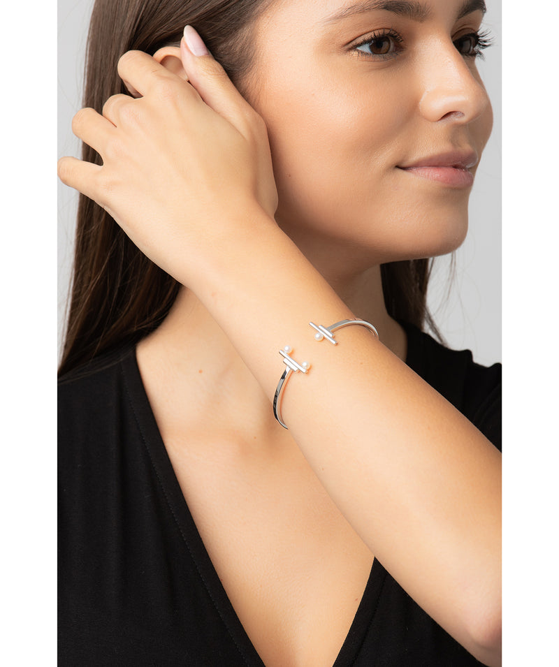 Gift Packaged 'Aubrielle' Rhodium Plated 925 Silver & Freshwater Pearl Bangle