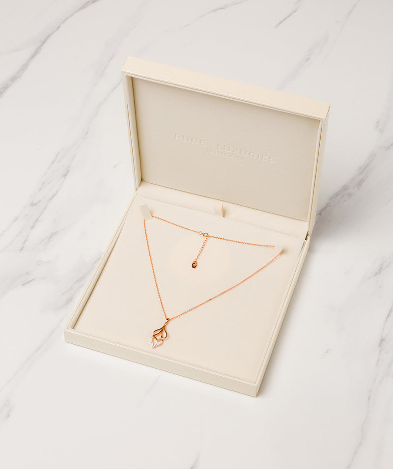 Gift Packaged 'Tessa' 18ct Rose Gold Plated 925 Silver & Cubic Zirconia Hanging Teardrops Necklace