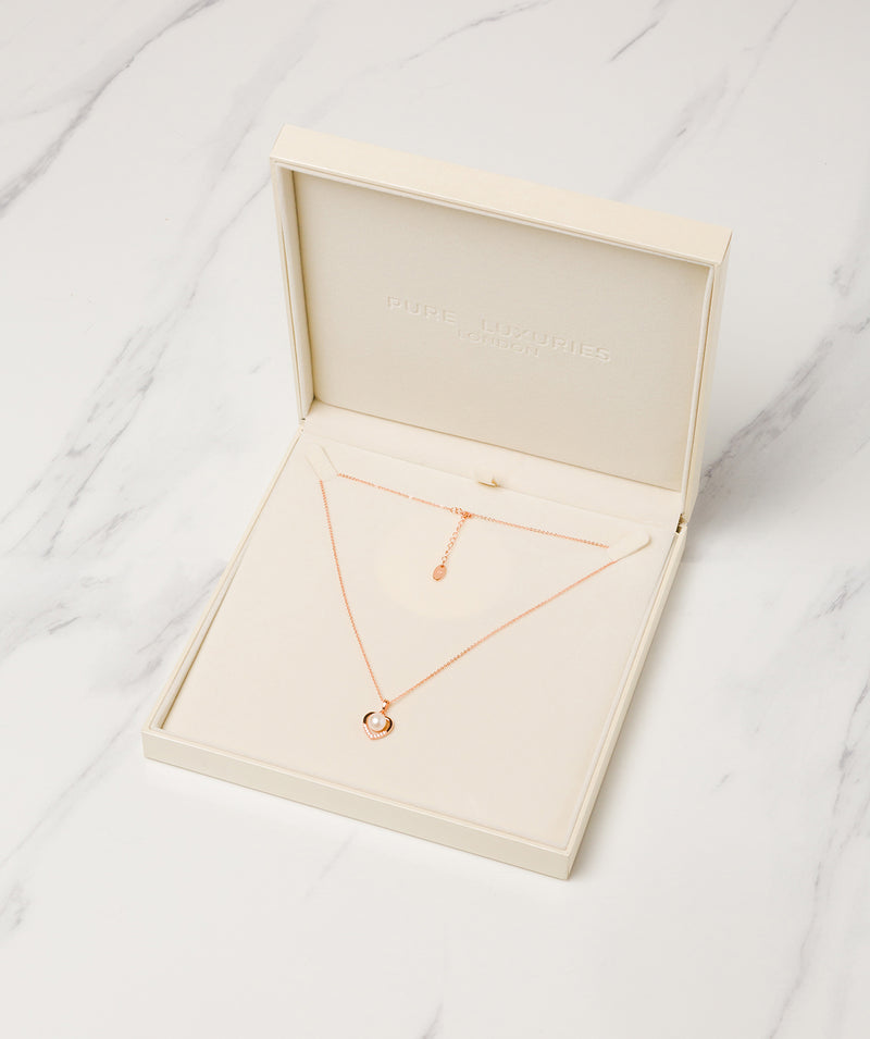 Gift Packaged 'Vesna' 18ct Rose Gold Plated 925 Silver & Freshwater Pearl Heart Necklace