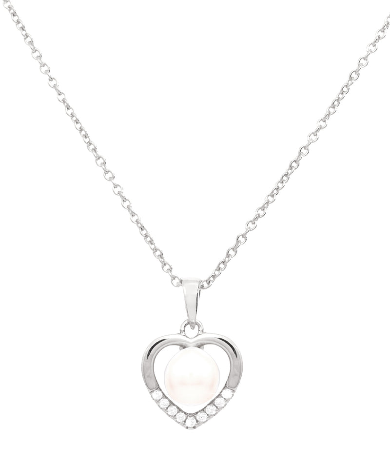 Gift Packaged 'Vesna' Rhodium Plated 925 Silver & Freshwater Pearl Heart Necklace
