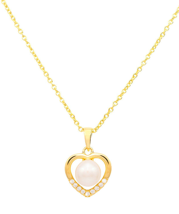 Gift Packaged 'Vesna' 18ct Gold Plated 925 Silver & Freshwater Pearl Heart Necklace