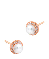 Gift Packaged 'Tara' 18ct Rose Gold Plated 925 Silver & Freshwater Pearl with Cubic Zirconia Halo Stud Earrings