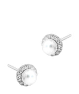 'Tara' Rhodium Plated 925 Silver and Freshwater Pearl with Cubic Zirconia Halo Stud Earrings Pure Luxuries London