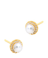 'Tara' 18ct Yellow Gold Plated 925 Silver and Freshwater Pearl with Cubic Zirconia Halo Stud Earrings Pure Luxuries London