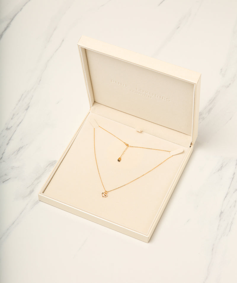 Gift Packaged 'Onasis' 18ct Yellow Gold Plated 925 Silver & Cubic Zirconia Double Heart Necklace