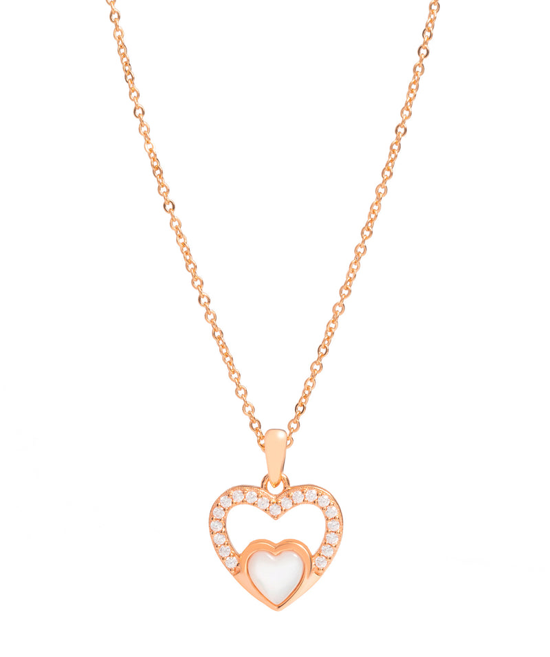 Gift Packaged 'Neves' 18ct Rose Gold Plated 925 Silver & Shell Pearl with Cubic Zirconia Heart Necklace