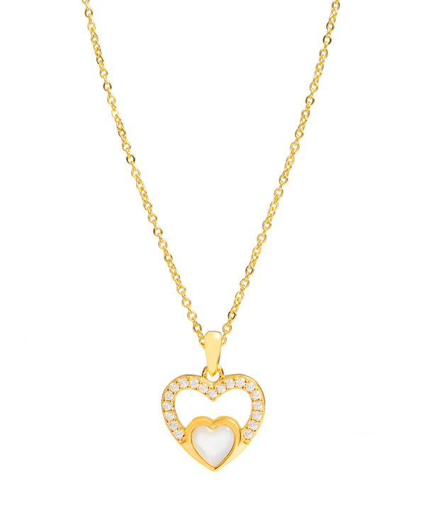 Gift Packaged 'Neves' 18ct Yellow Gold Plated 925 Silver & Shell Pearl with Cubic Zirconia Heart Necklace