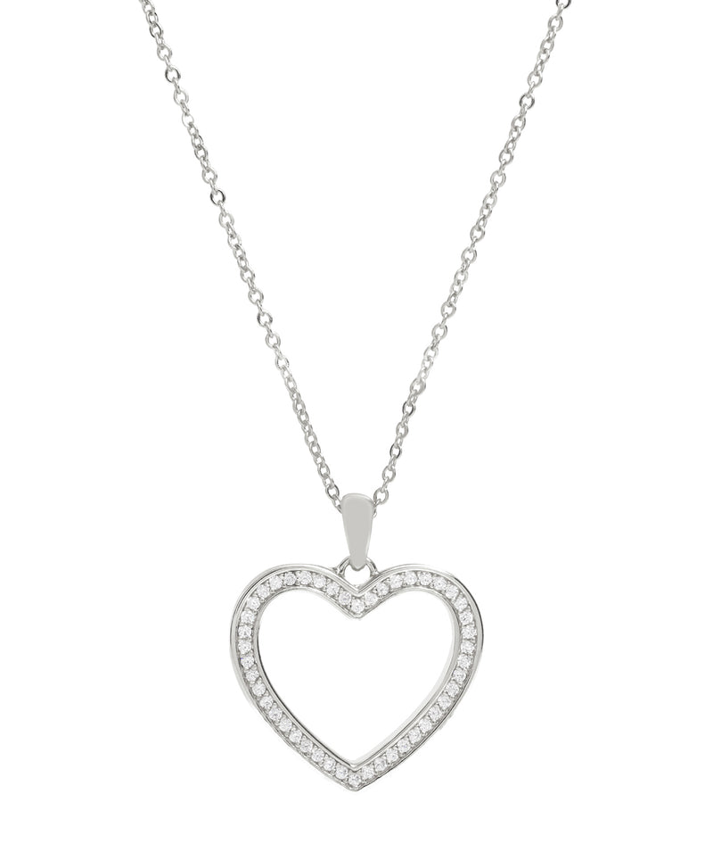 Gift Packaged 'Fontaine' Rhodium Plated 925 Silver & Cubic Zirconia Heart Pendant Necklace