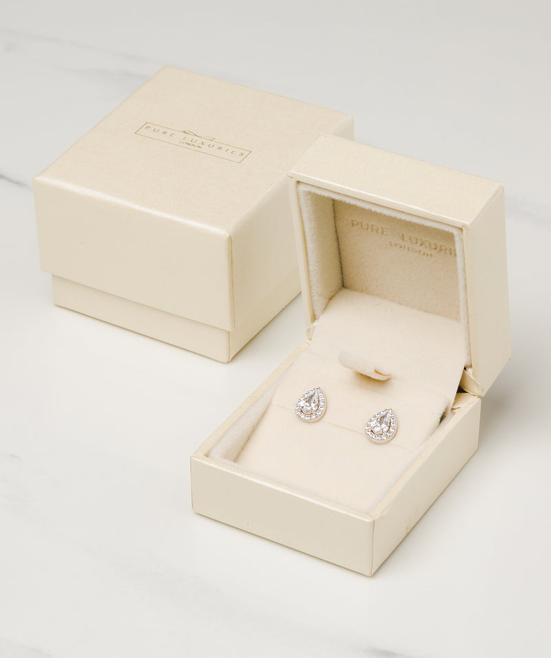 Gift Packaged 'Rocio' Rhodium Plated 925 Silver & Cubic Zirconia Teardrop Earrings