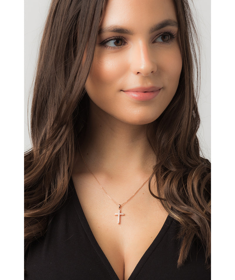 Gift Packaged 'Cordoba' 18ct Rose Gold Plated 925 Silver & Cubic Zirconia Cross Pendant Necklace