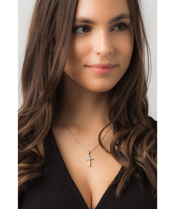 Gift Packaged 'Cordoba' Rhodium Plated 925 Silver & Cubic Zirconia Cross Pendant Necklace