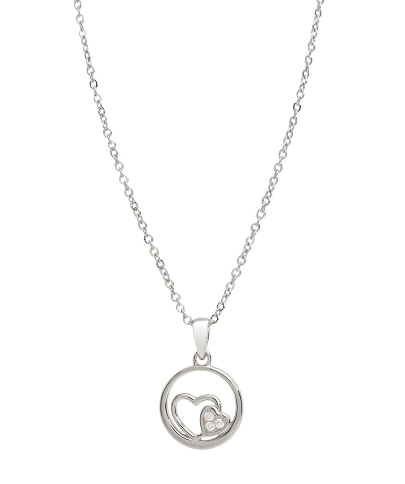 Gift Packaged 'Kubler' Rhodium Plated 925 Silver Heart & Circle Pendant Necklace