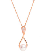 Gift Packaged 'Renou' 18ct Rose Gold Plated 925 Silver & Freshwater Pearl with Cubic Zirconia Necklace