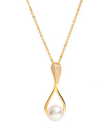 Gift Packaged 'Renou' 18ct Yellow Gold Plated 925 Silver & Freshwater Pearl with Cubic Zirconia Necklace