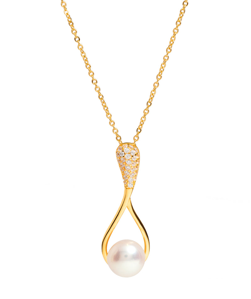 Gift Packaged 'Renou' 18ct Yellow Gold Plated 925 Silver & Freshwater Pearl with Cubic Zirconia Necklace