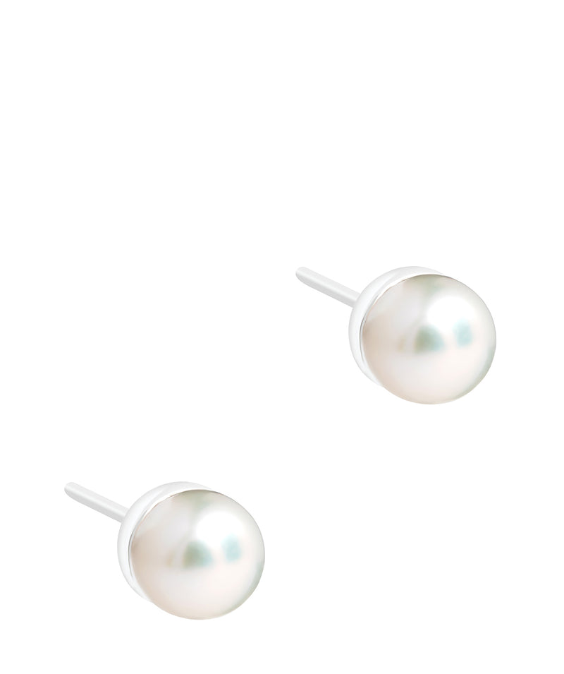 'Laval' Rhodium Plated 925 Silver and Freshwater Pearl Stud Earrings Pure Luxuries London