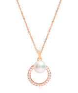 Gift Packaged 'Prados' 18ct Rose Gold Plated 925 Silver Cubic Zirconia Circle & Freshwater Pearl Necklace