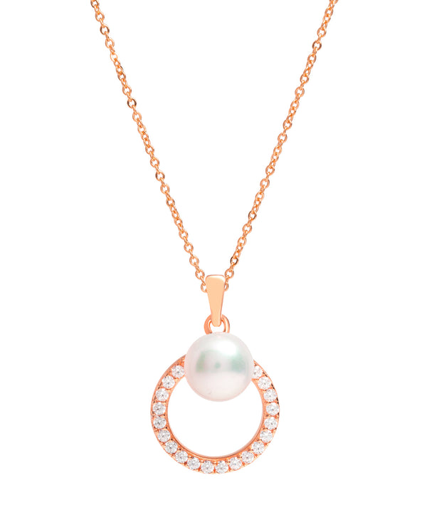 Gift Packaged 'Prados' 18ct Rose Gold Plated 925 Silver Cubic Zirconia Circle & Freshwater Pearl Necklace