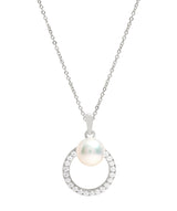 Gift Packaged 'Prados' Rhodium Plated 925 Silver Cubic Zirconia Circle & Freshwater Pearl Necklace