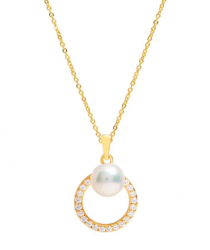 Gift Packaged 'Prados' 18ct Yellow Gold Plated 925 Silver Cubic Zirconia Circle & Freshwater Pearl Necklace