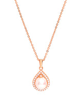 Gift Packaged 'Montserrat' 18ct Rose Gold Plated 925 Silver Cubic Zirconia & Pearl Teardrop Pendant Necklace