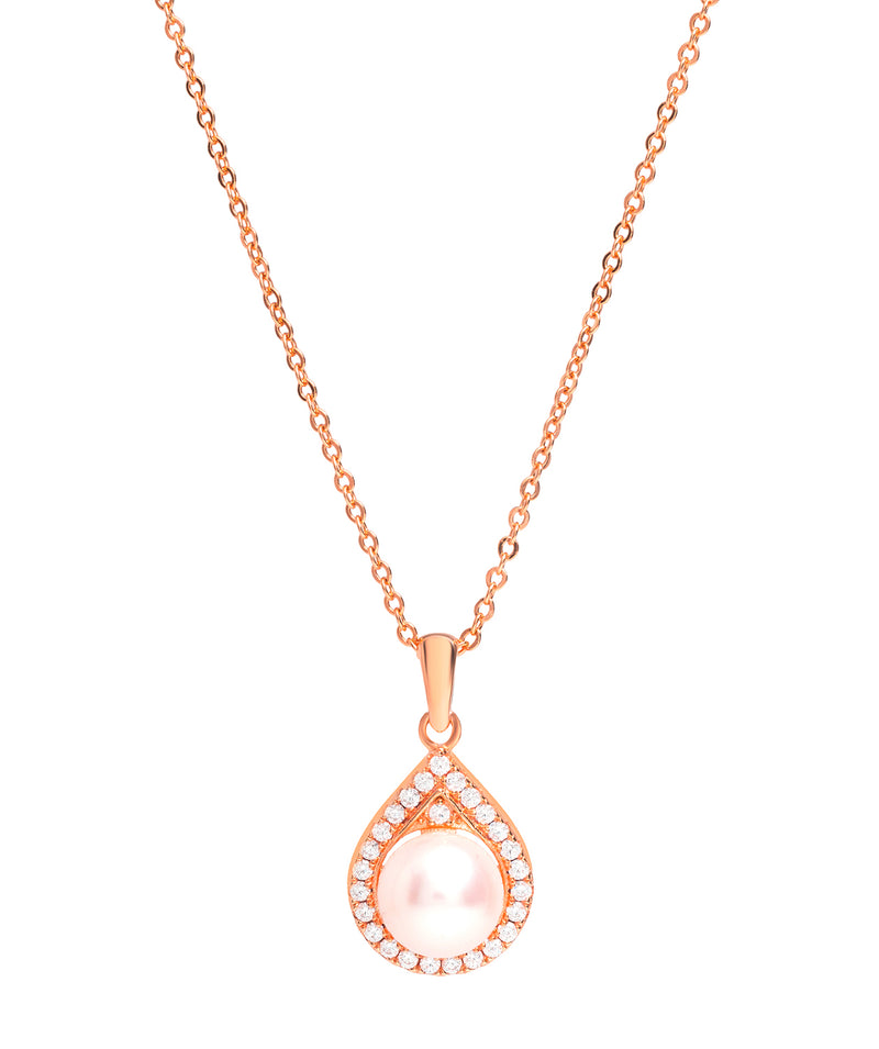 Gift Packaged 'Montserrat' 18ct Rose Gold Plated 925 Silver Cubic Zirconia & Pearl Teardrop Pendant Necklace
