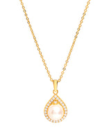 Gift Packaged 'Montserrat' 18ct Yellow Gold Plated 925 Silver Cubic Zirconia & Pearl Teardrop Pendant Necklace