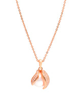 Gift Packaged 'Romero' 18ct Rose Gold Plated 925 Silver Cubic Zirconia Swirl & Freshwater Pearl Pendant Necklace