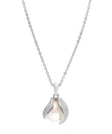 Gift Packaged 'Romero' Rhodium Plated 925 Silver Cubic Zirconia Swirl & Freshwater Pearl Pendant Necklace