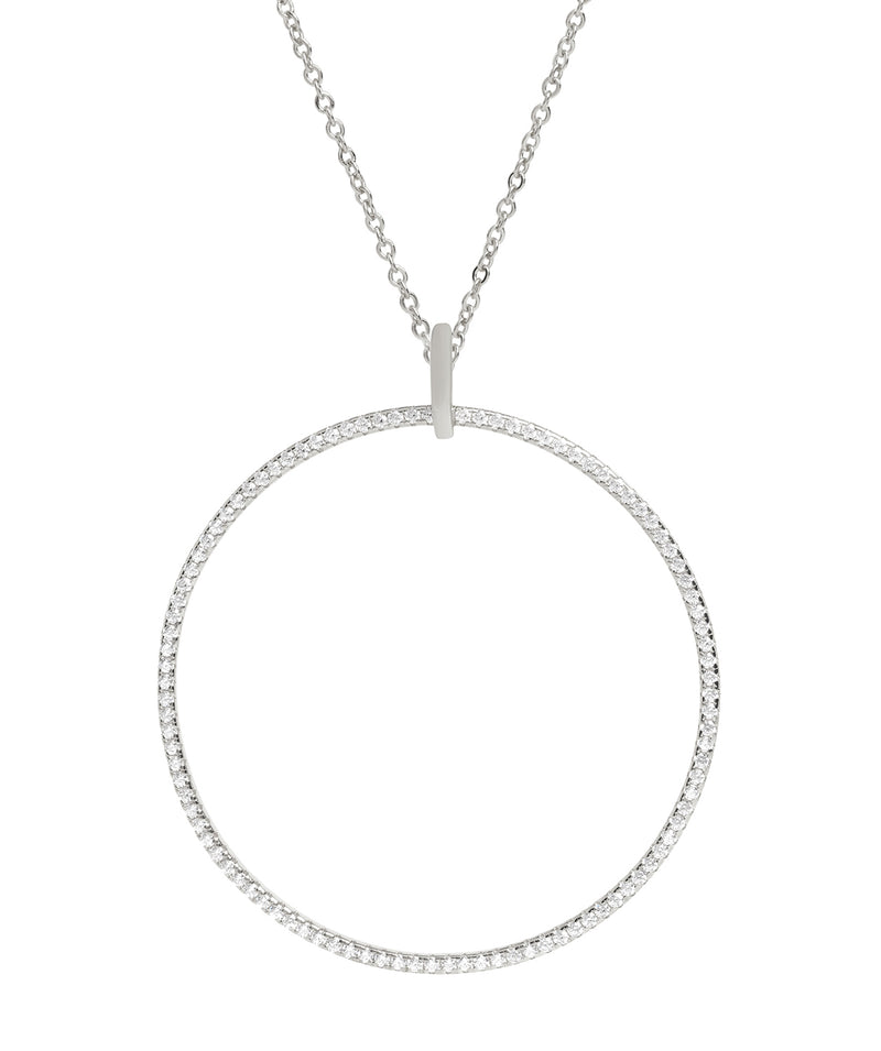 Gift Packaged 'Ollier' Rhodium Plated 925 Silver & Cubic Zirconia Large Open Circle Pendant Necklace