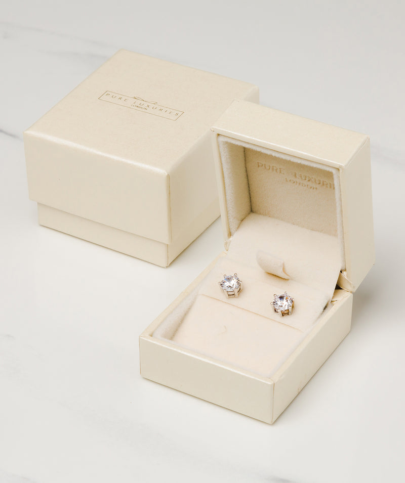 Gift Packaged 'Emiko' Rhodium 925 Silver and Cubic Zirconia Stud Earrings