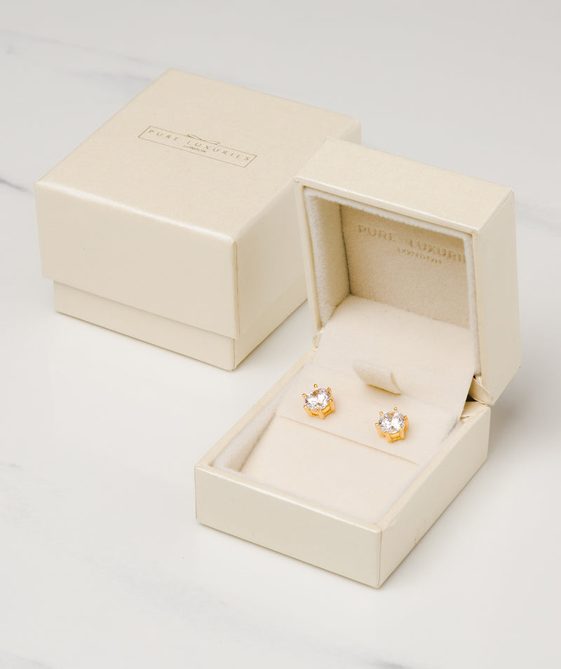 Gift Packaged 'Emiko' 18ct Yellow Gold Plated 925 Silver and Cubic Zirconia Stud Earrings