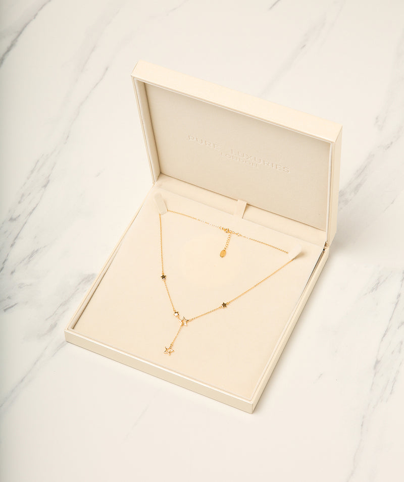 Gift Packaged 'Velata' 18ct Yellow Gold Plated 925 Silver Cascading Stars Necklace