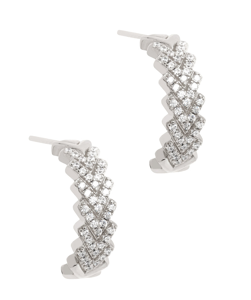 Gift Packaged 'Haller' Rhodium Plated 925 Silver & Cubic Zirconia Semi Circle Hoop Stud Earrings