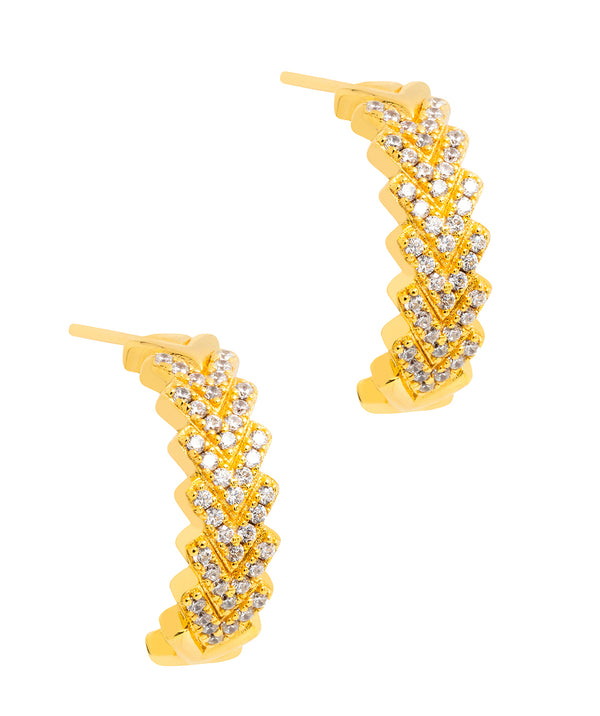 Gift Packaged 'Haller' 18ct Yellow Gold Plated 925 Silver & Cubic Zirconia Semi Circle Hoop Stud Earrings