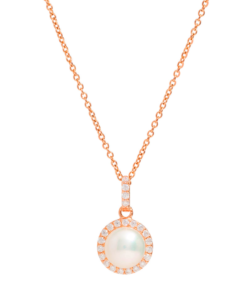Gift Packaged 'Marika' 18ct Rose Gold Plated Sterling Silver Freshwater Pearl & Cubic Zirconia Necklace
