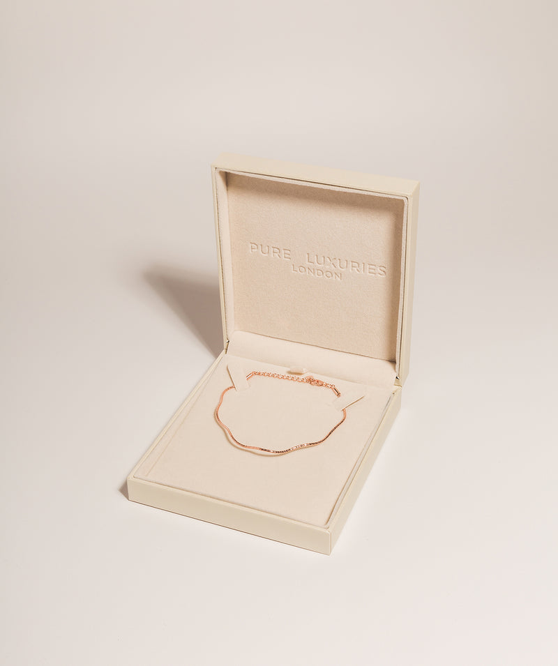 Gift Packaged 'Eva' 18ct Rose Gold 925 Silver Wave Bracelet