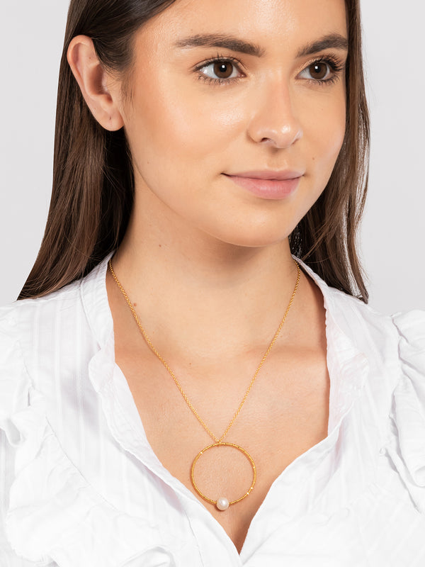 Gift Packaged 'Ximena' 18ct Yellow Gold 925 Silver & Freshwater Pearl Twisted Hoop Necklace