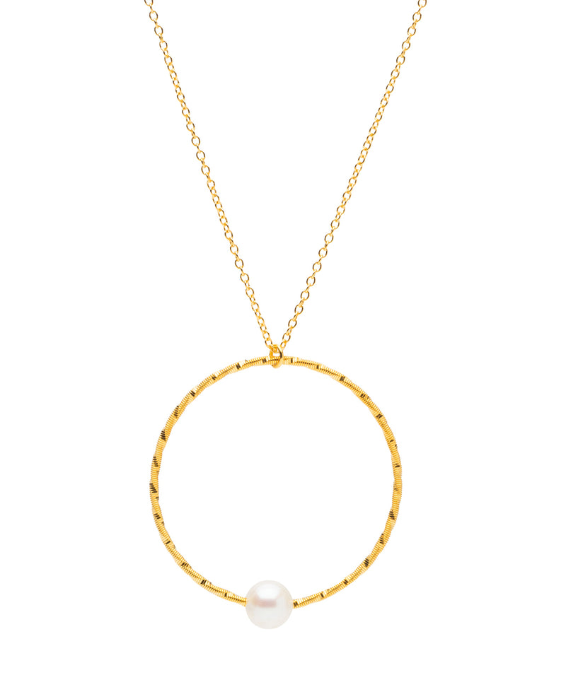 Gift Packaged 'Ximena' 18ct Yellow Gold 925 Silver & Freshwater Pearl Twisted Hoop Necklace