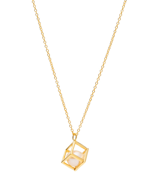 Gift Packaged 'Jocelyn' 18ct Yellow Gold 925 Silver & Freshwater Pearl Caged Necklace